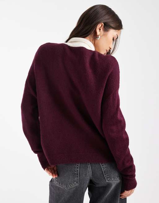 ASOS DESIGN knitted rugby top in wine
