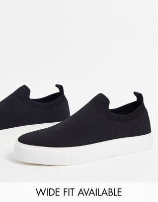 ASOS DESIGN knitted slip on trainers in black