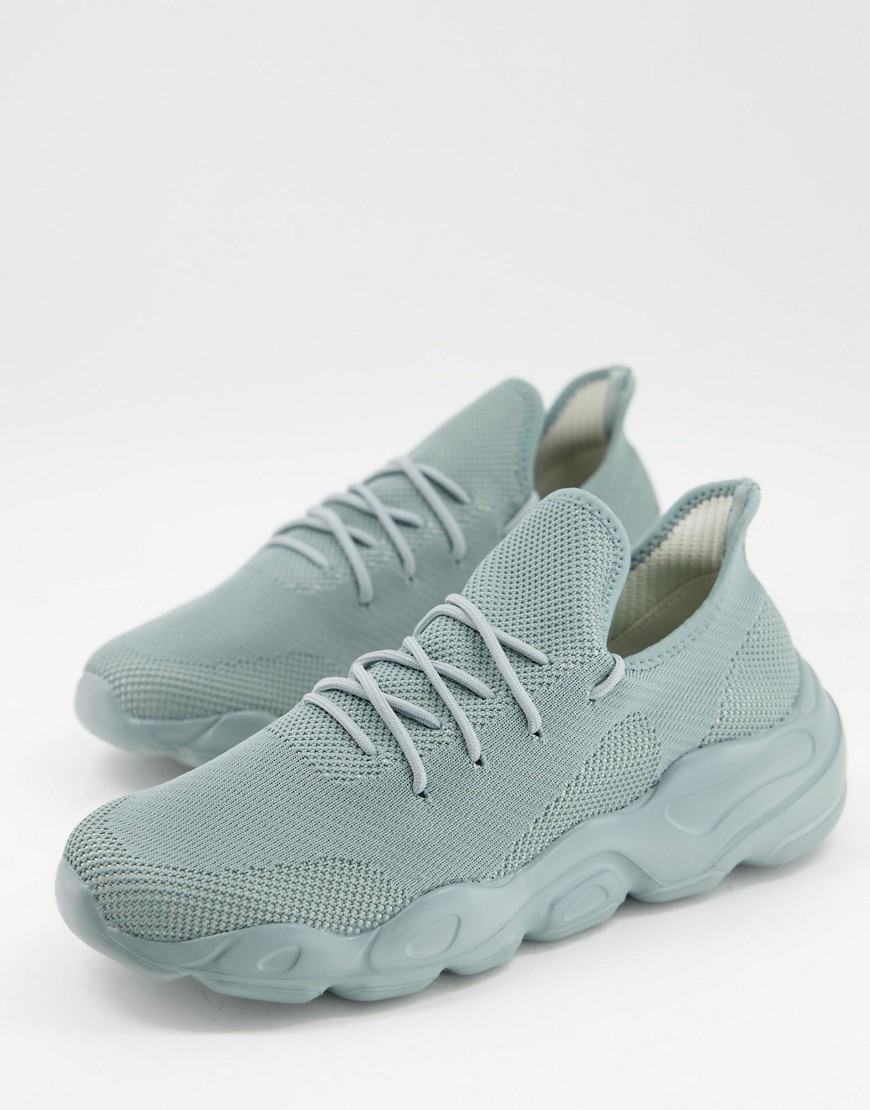 ASOS DESIGN knitted runner sneakers with chunky sole in green