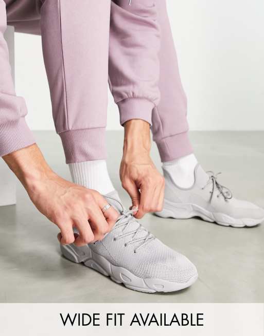 ASOS DESIGN knitted runner trainers with chunky sole in light grey | ASOS