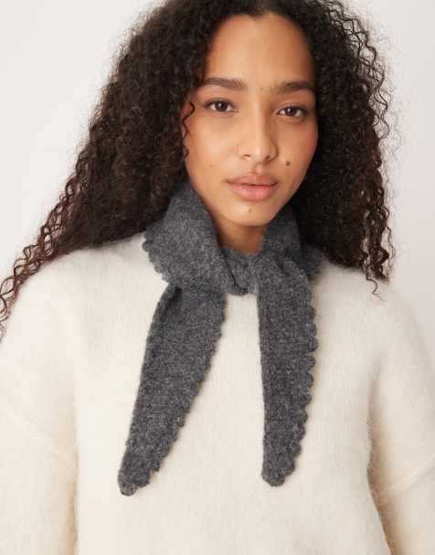 ASOS DESIGN knitted scallop edge neckerchief  in grey - view 1