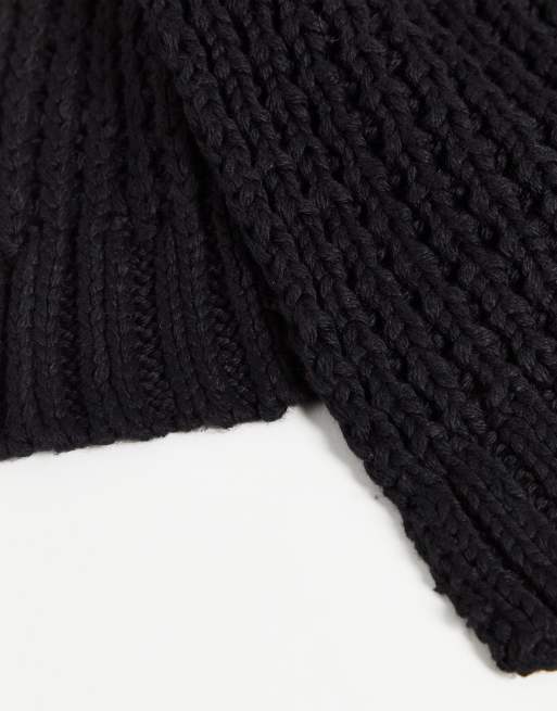 Oversized Black Knitted Scarf. Black Scarf. Hand Knitted Black 