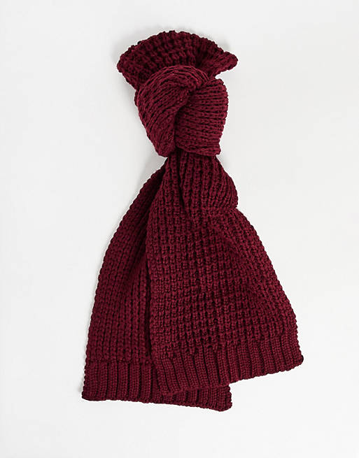 ASOS DESIGN knitted scarf in burgundy