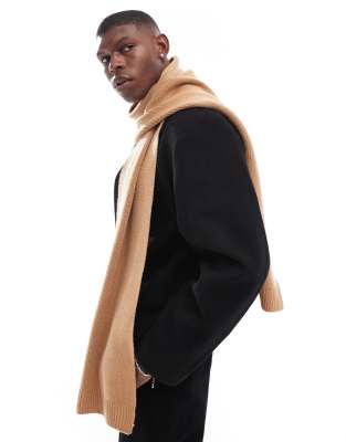 ASOS DESIGN knitted scarf in camel-Neutral