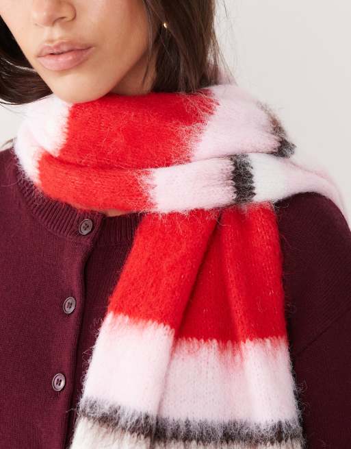 ASOS DESIGN knitted scarf in pink stripe print, 2 of 3