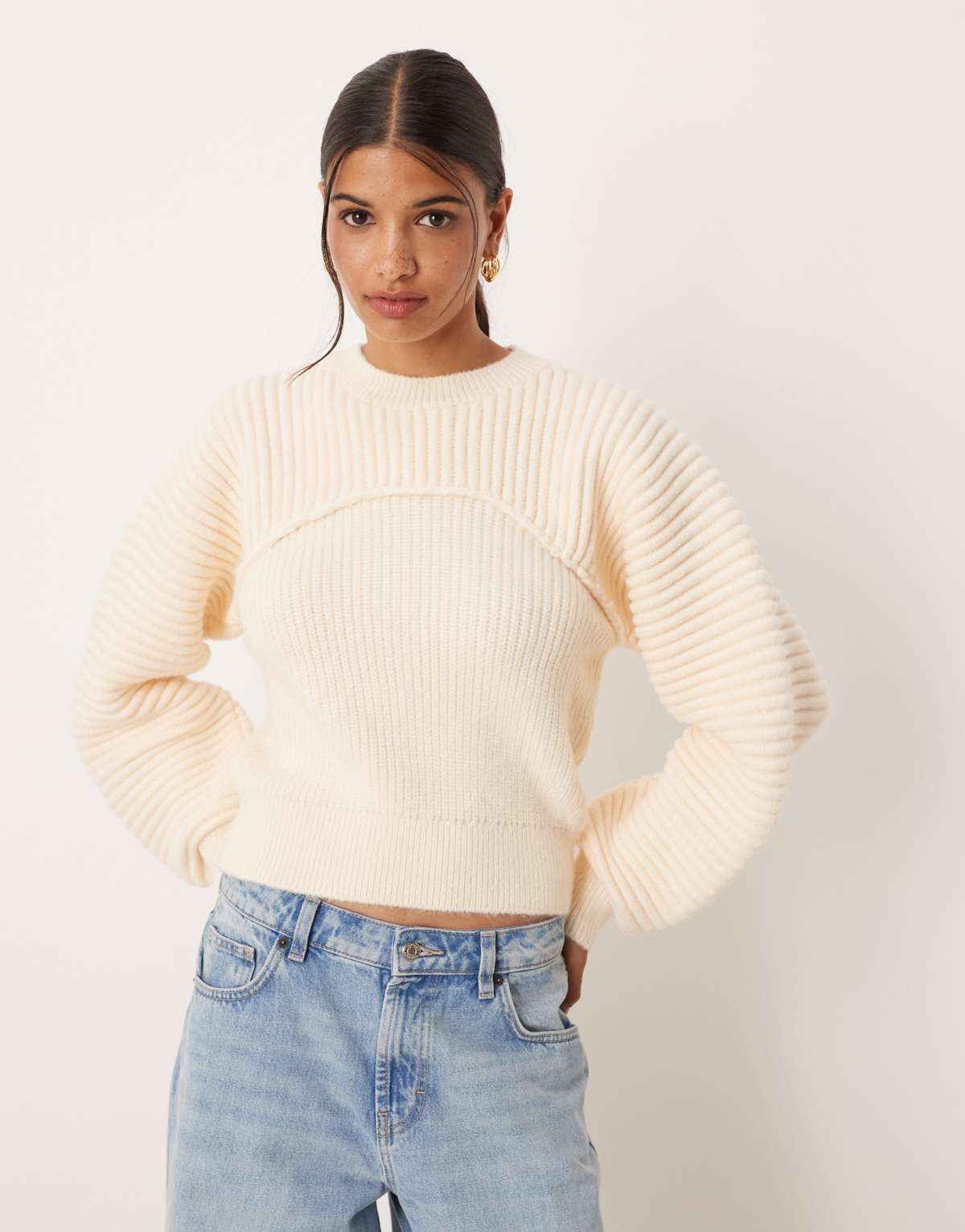 ASOS DESIGN knitted sculpted jumper in ecru
