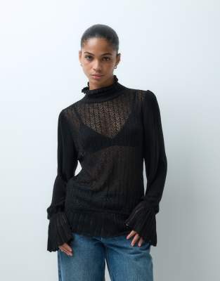 Asos Design Knitted Semi-sheer Pointelle Knit Sweater In Blue