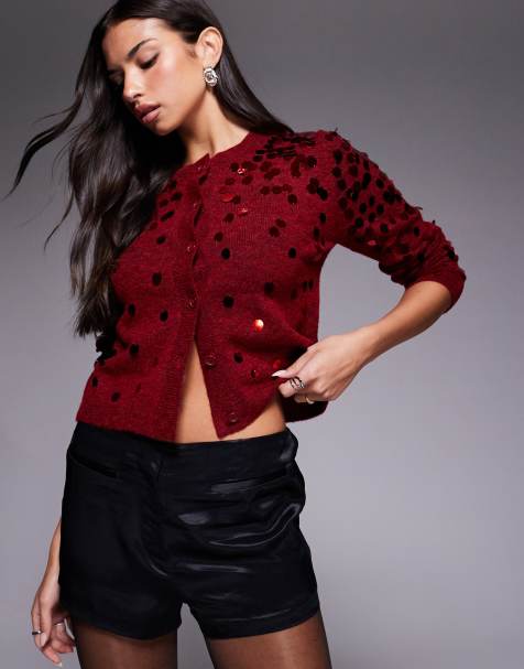 ASOS DESIGN knitted sequin cardigan in red