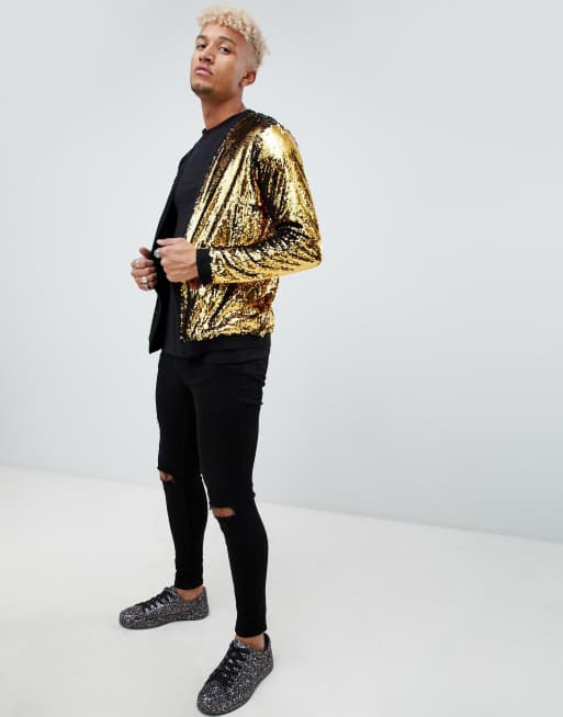 ASOS DESIGN knitted sequin cardigan with gold and black sequins ASOS