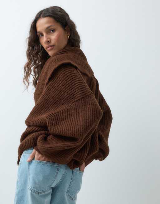ASOS DESIGN knitted shawl cardigan in chocolate brown, 5 of 5