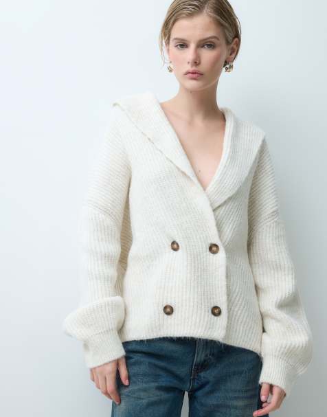 ASOS DESIGN knitted shawl cardigan in cream - view 1