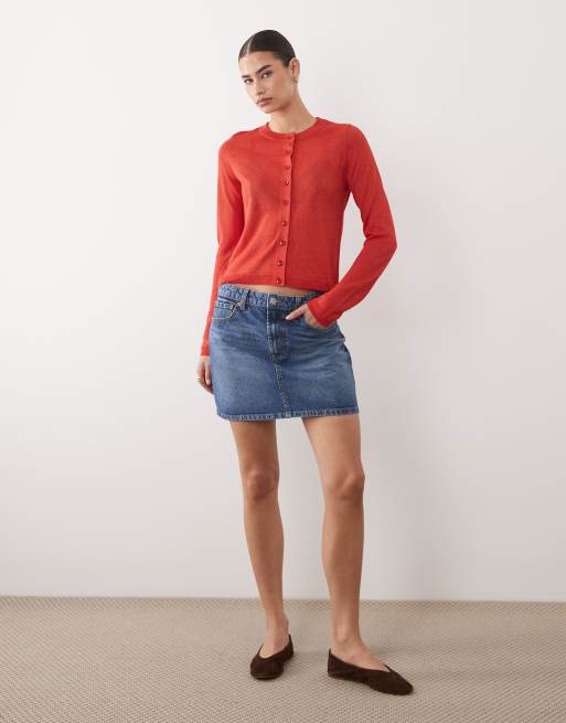 ASOS DESIGN knitted sheer cardigan in red, 2 of 4
