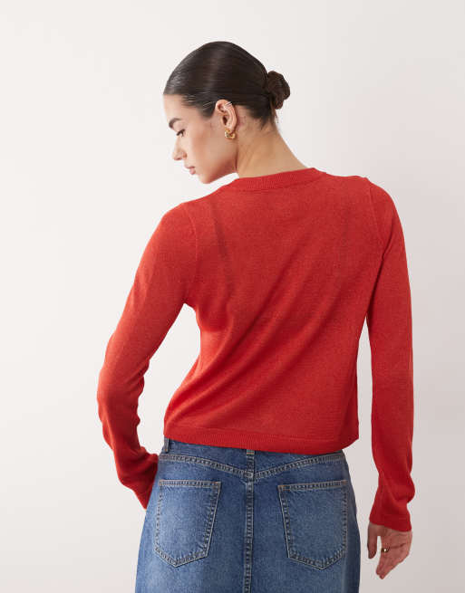 ASOS DESIGN knitted sheer cardigan in red, 3 of 4