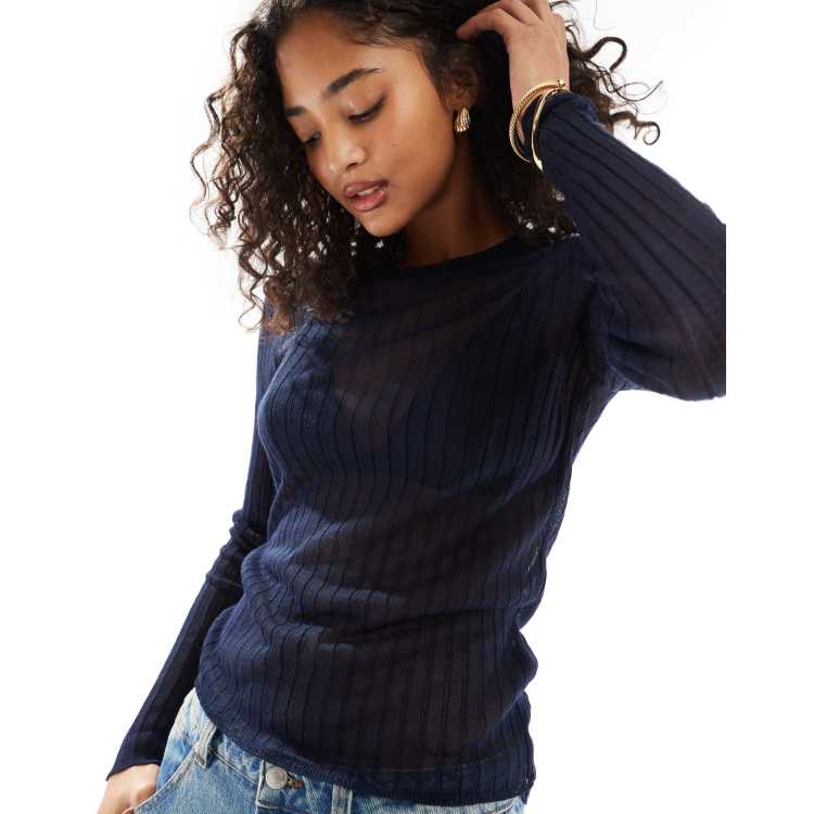 トップス Nature Pattern Sheer Knitted Crew Neck Nature Pattern Sheer Knitted Crew Neck Top-white – OBLIGE