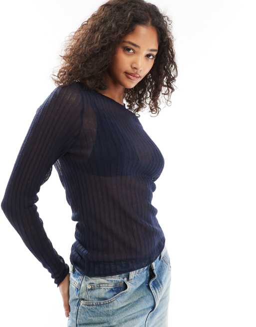 トップス Nature Pattern Sheer Knitted Crew Neck Nature Pattern Sheer Knitted Crew Neck Top-white – OBLIGE