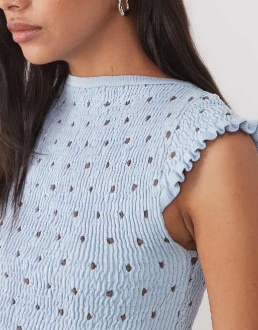 ASOS DESIGN knitted shirred top in blue polka top, 4 of 4