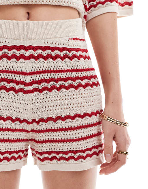 ASOS DESIGN knitted short in red stripe part of a set
