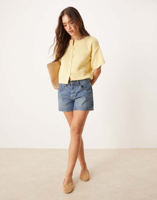 ASOS DESIGN knit short sleeve cardigan in buttermilk