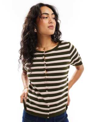 ASOS DESIGN knitted short sleeve cardigan in khaki retro