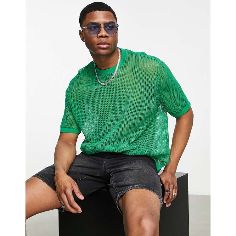 ASOS DESIGN knitted short sleeve mesh t-shirt in green