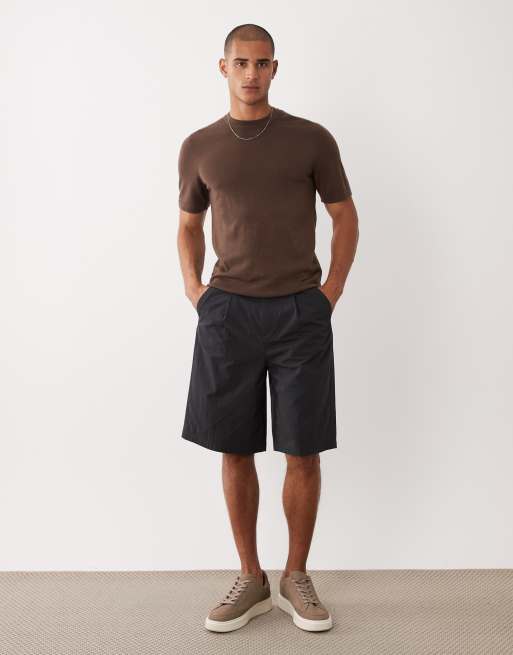 ASOS DESIGN knitted short sleeve pure merino wool crew neck t-shirt in brown, 2 of 10