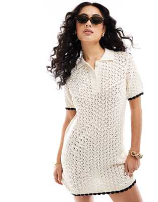  ASOS DESIGN knitted short sleeve stitch mini dress with tipped hem