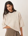 [ASOS DESIGN] ASOS DESIGN knitted short sleeve t-shirt in boucle in marshmallow-White M Marshmellow