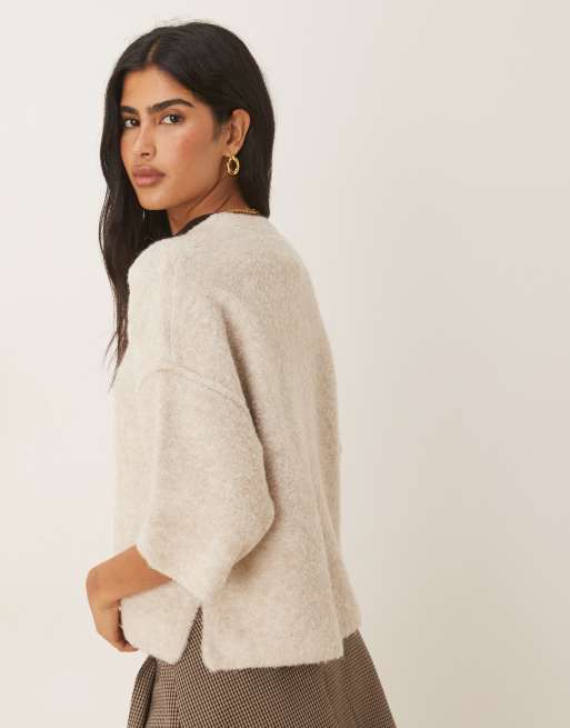 ASOS DESIGN knitted short sleeve t-shirt in boucle in marshmallow, 4 of 4