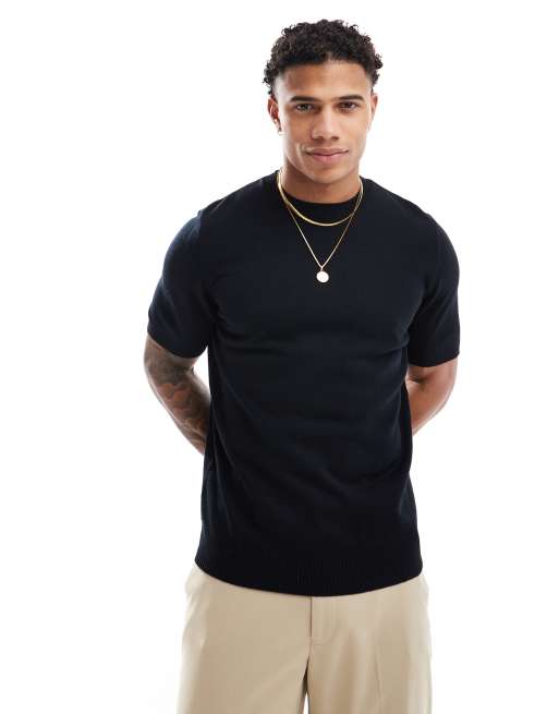ASOS DESIGN knitted short sleeve t-shirt in navy - part of a set