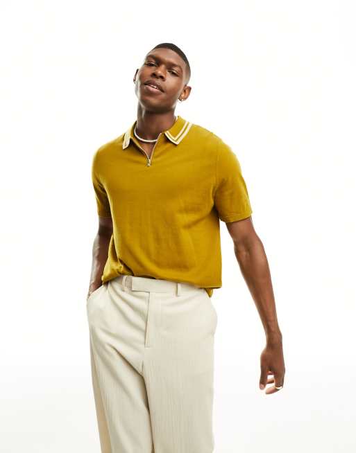 Mustard Knit Polo T-Shirt