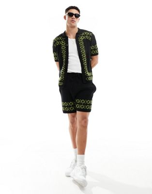 ASOS DESIGN cable knit shorts in green - part of a set