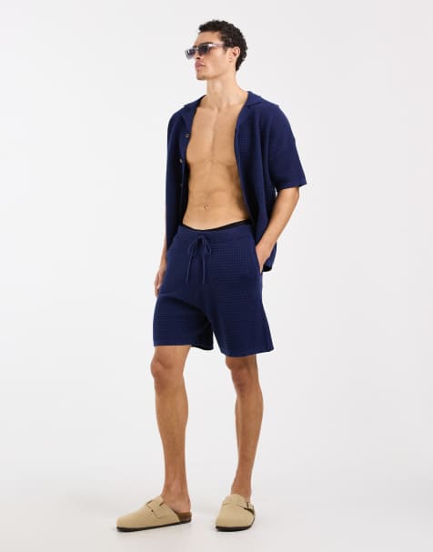 ASOS DESIGN knitted shorts in navy (part of a set) - view 1