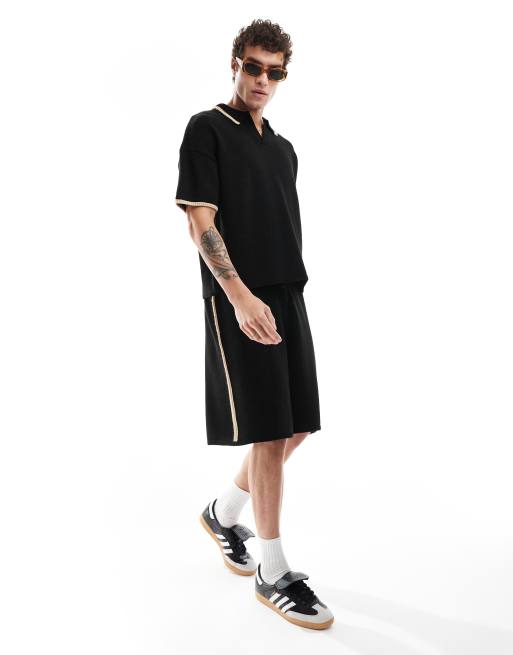 ASOS DESIGN knitted shorts with contrast tipping in black (part of a set)