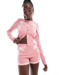[ASOS DESIGN] ASOS DESIGN knitted shorts with floral jacquard pattern in dusty pink (part of a set)-Navy L Dusty Pink