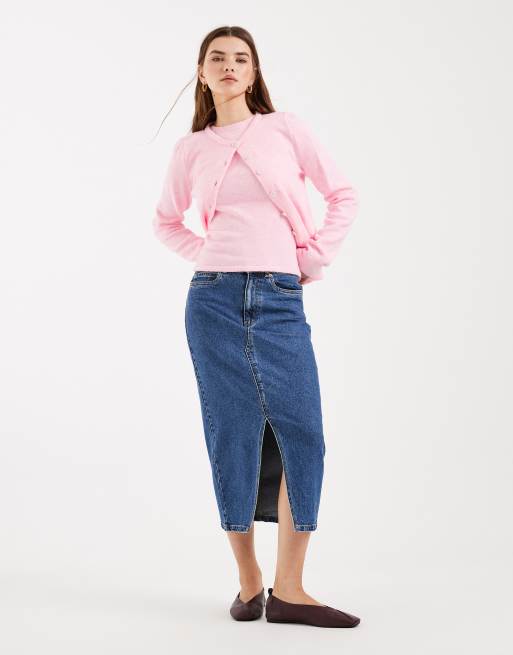 ASOS DESIGN knitted shrunken cardigan co-ord in pink, 2 of 4