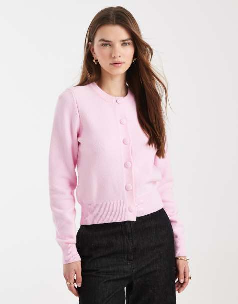 ASOS DESIGN knitted shrunken cardigan in pink - view 1