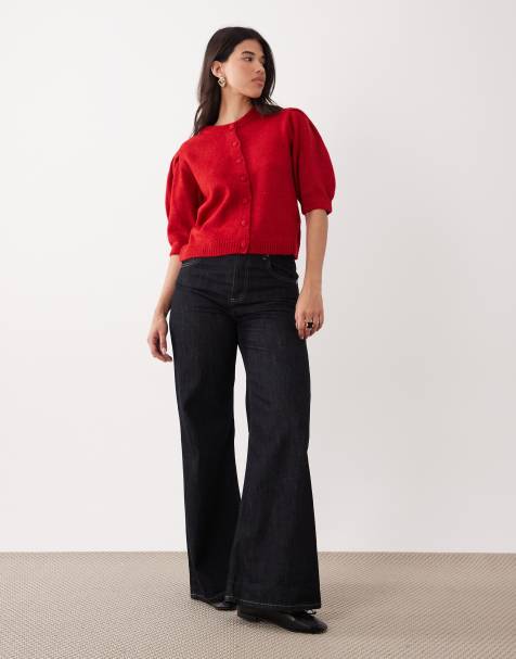 ASOS DESIGN knitted shrunken cardigan in red - view 1