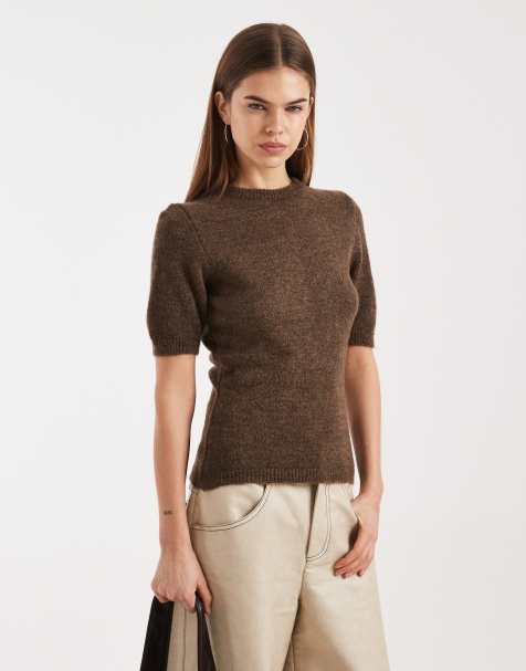 ASOS DESIGN knitted shrunken jumper in brown