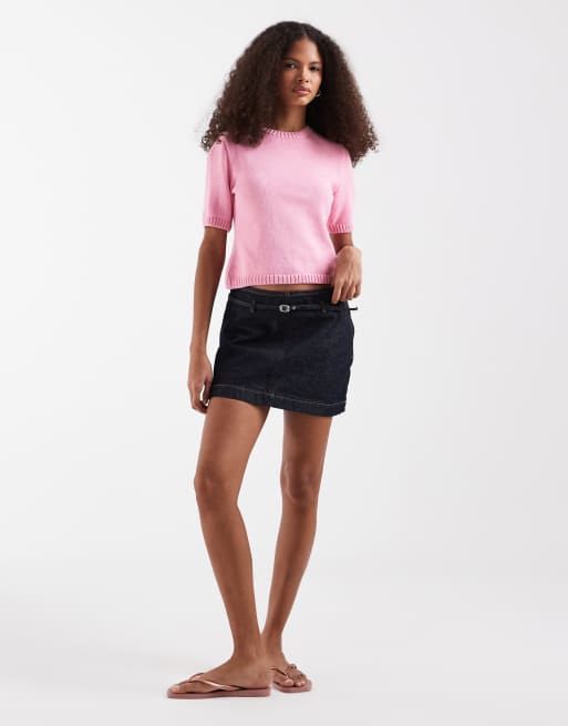 ASOS DESIGN knitted shrunken top in pink, 3 of 4