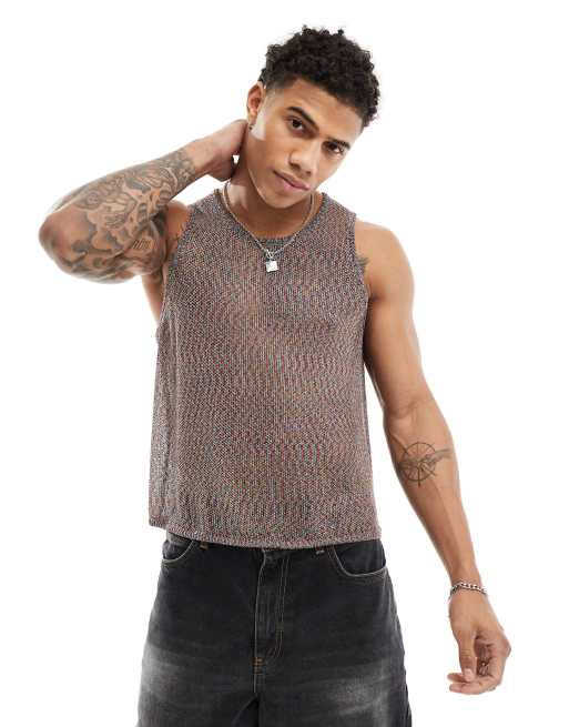 ASOS DESIGN knitted singlet in metallic mesh in multi