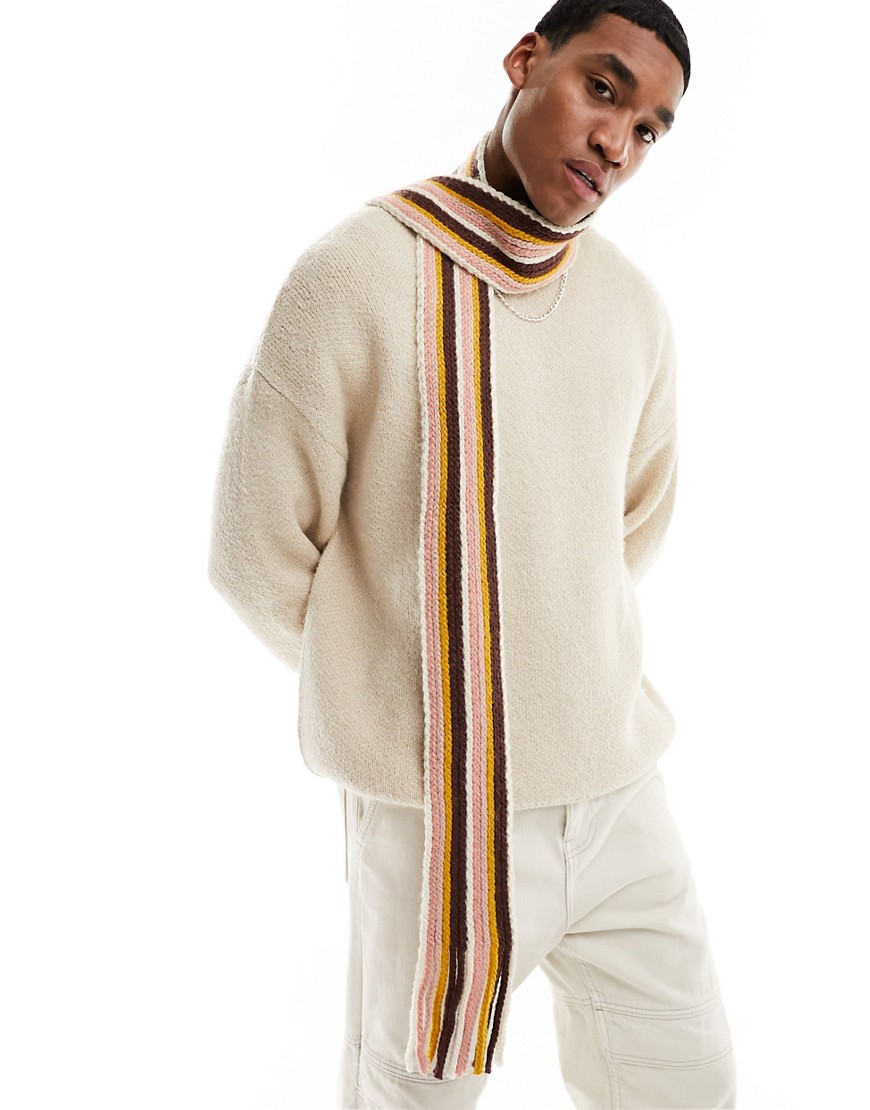 knitted skinny scarf in multi stripe