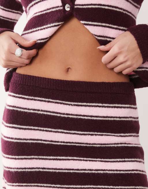 ASOS DESIGN knitted skirt co-ord in pink and brown stripe, 3 of 5