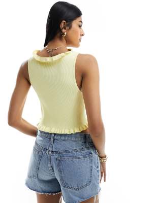 ASOS DESIGN knitted sleeveless lace up tank top in yellow | ASOS