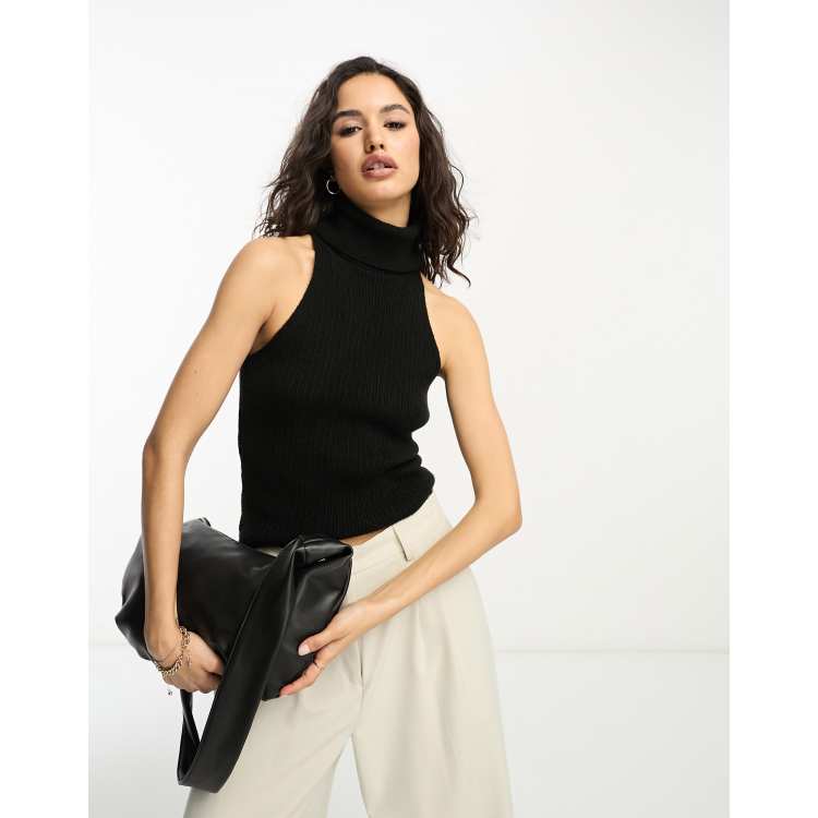 Black sleeveless roll neck top sale