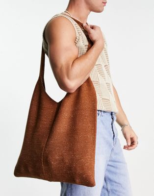 ASOS DESIGN knitted sling bag in brown nep - ASOS Price Checker
