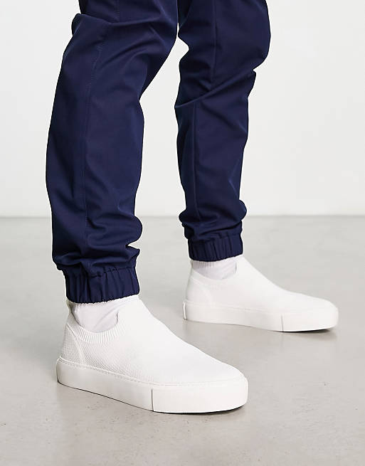 ASOS DESIGN knitted slip on trainers in white | ASOS