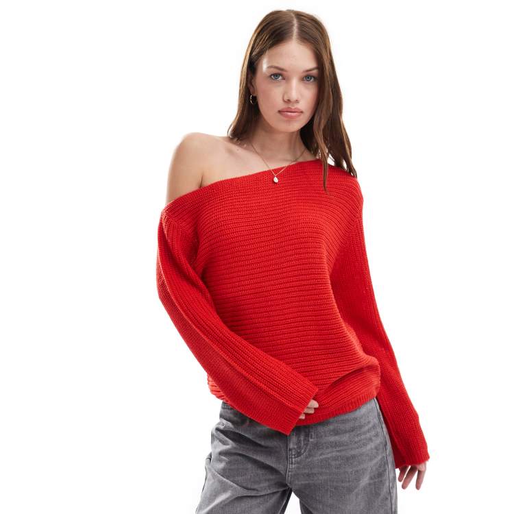 Red cold shoulder jumper hotsell