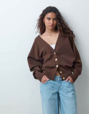 Asos Design Knitted Slouchy Batwing Oversized Cardigan In Brown