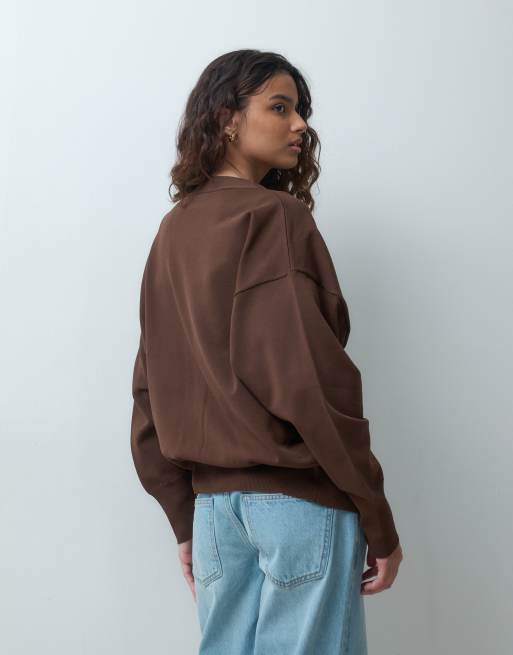 ASOS DESIGN knitted slouchy batwing oversized cardigan in chocolate brown, 4 of 4