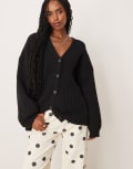 [ASOS DESIGN] ASOS DESIGN knitted slouchy cardigan with chunky rib with wool look in black-Neutral S Black